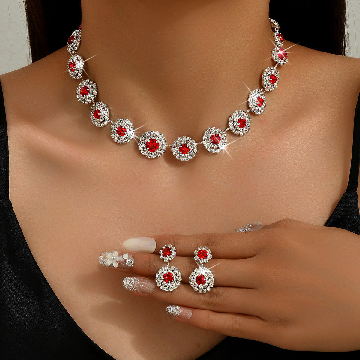Rhinestone Bamboo Necklace Jewelry Set