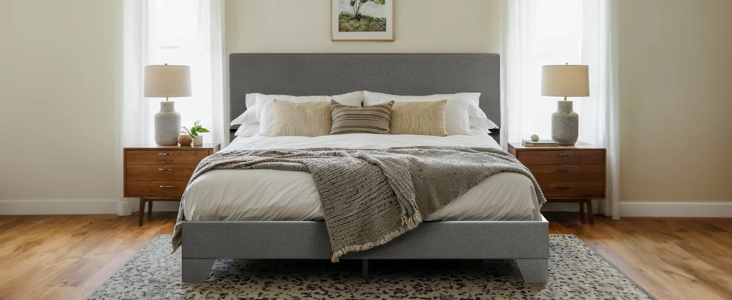 Upholstered Bed Frame with Adjustable Headboard