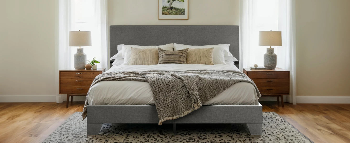 Upholstered Bed Frame with Adjustable Headboard HOOMIC