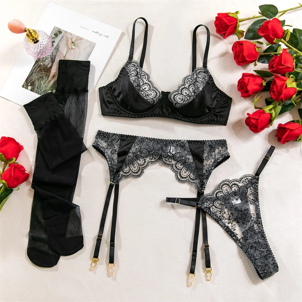 Krasapt Floral Embroidery Bustier Set