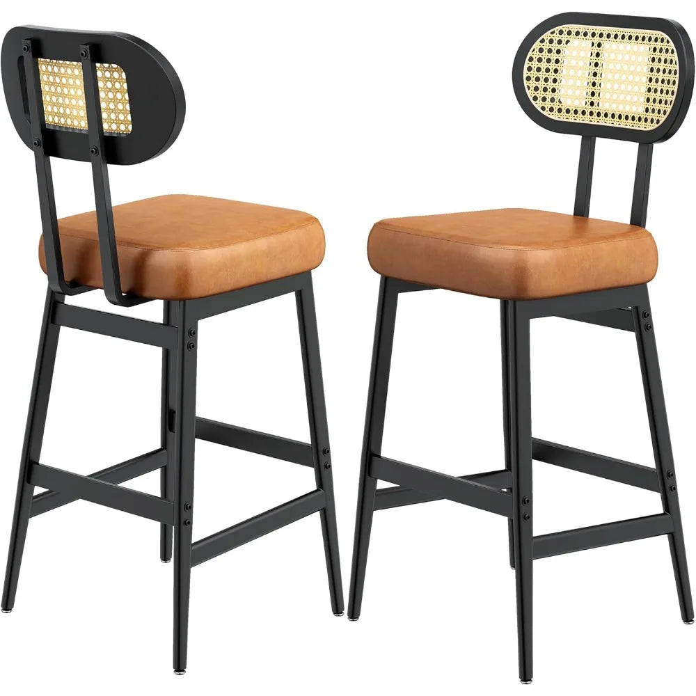 GUANGBAI Rattan Back Bar Stools