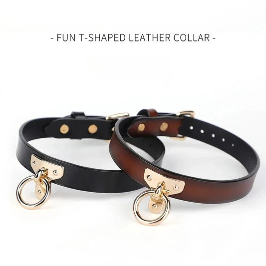 Adult Games Genuine Leather Series Slave Bed Neck Restraint Belt Strap