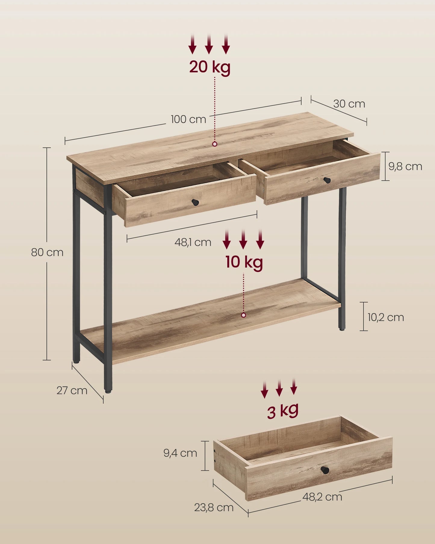 VASAGLE Industrial Console Table