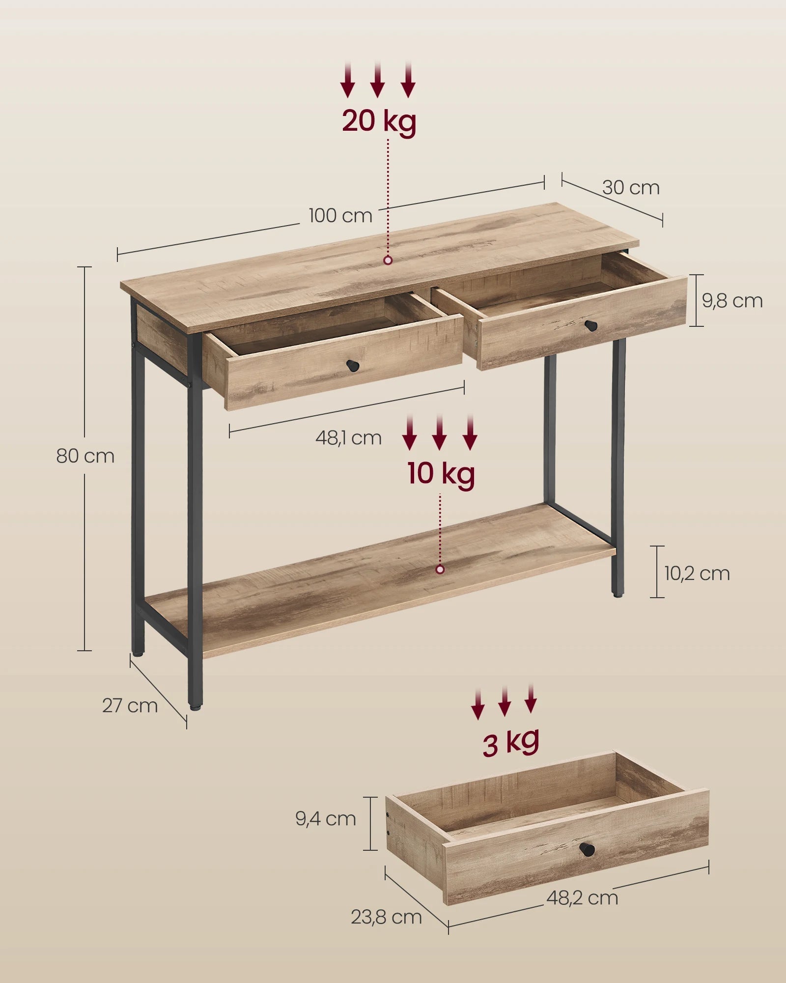 VASAGLE Industrial Console Table VASAGLE