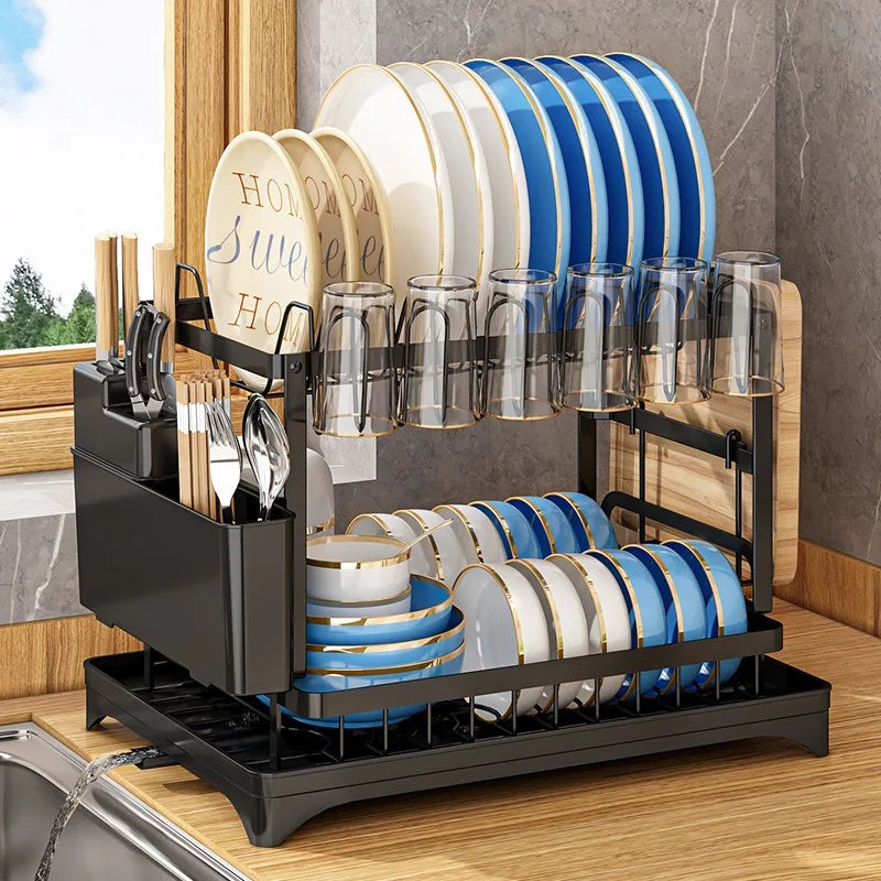Kitchen Dish Rack with Utensil Storage