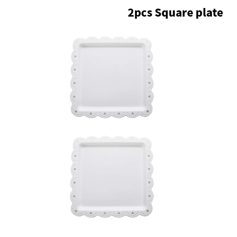 Rectangular Dessert Plates Set of 2 - Reusable PP Plastic Square Serving Plates