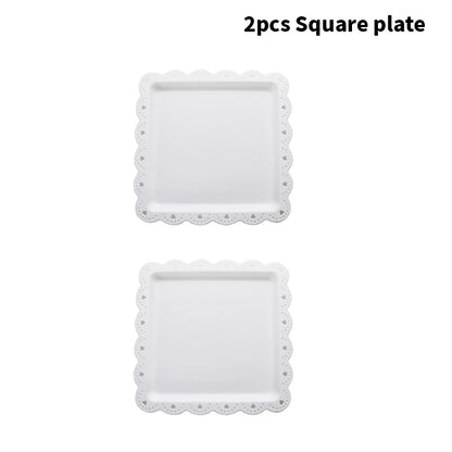 Rectangular Dessert Plates Set of 2 - Reusable PP Plastic Square Serving Plates