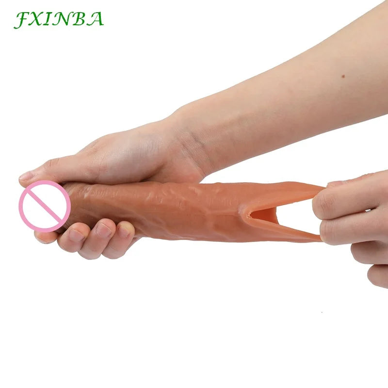 Realistic Penis Sleeve Extender Long Reusable Condom