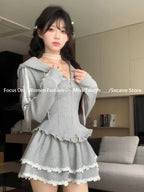 Miss Tough Y2K A-Line Dress Set - Notched Collar Blouse & Mid-Calf Skirt Miss Tough