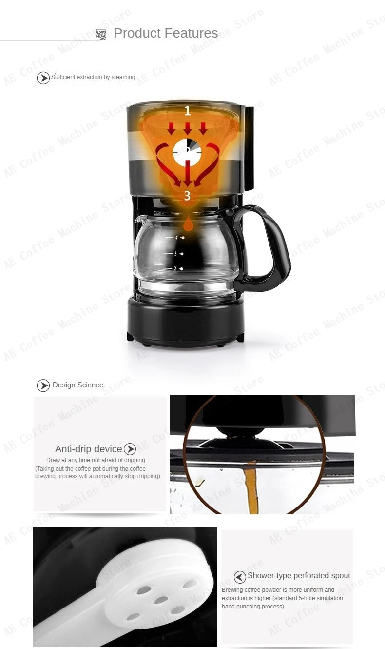 Household Small American Drip Coffee Maker Fully Automatic Tea Maker Portable