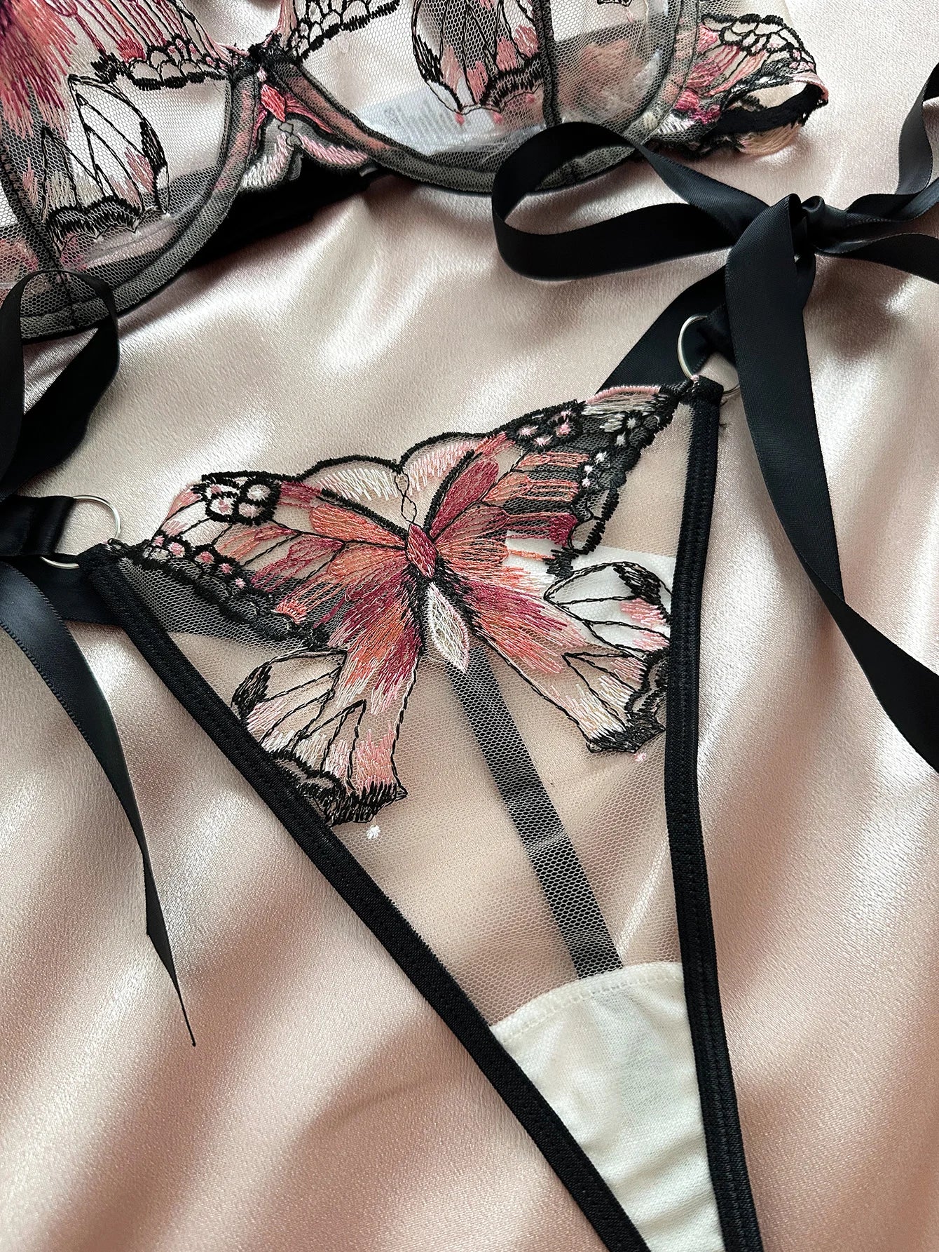 Butterfly Lingerie Set Sexy Hot Sheer Mesh Embroidery Bra & Panty