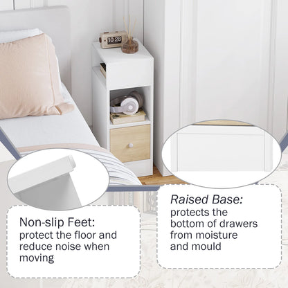 WOLTU 2PCS Narrow Bedside Table Nightstand with Open Shelves