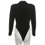 Lace Fashion Suit Jumpsuit Female Blazer Body Top V-Neck Slim Long Sleeve Sexy Cardigan Streetwear Women Black Rompers New
