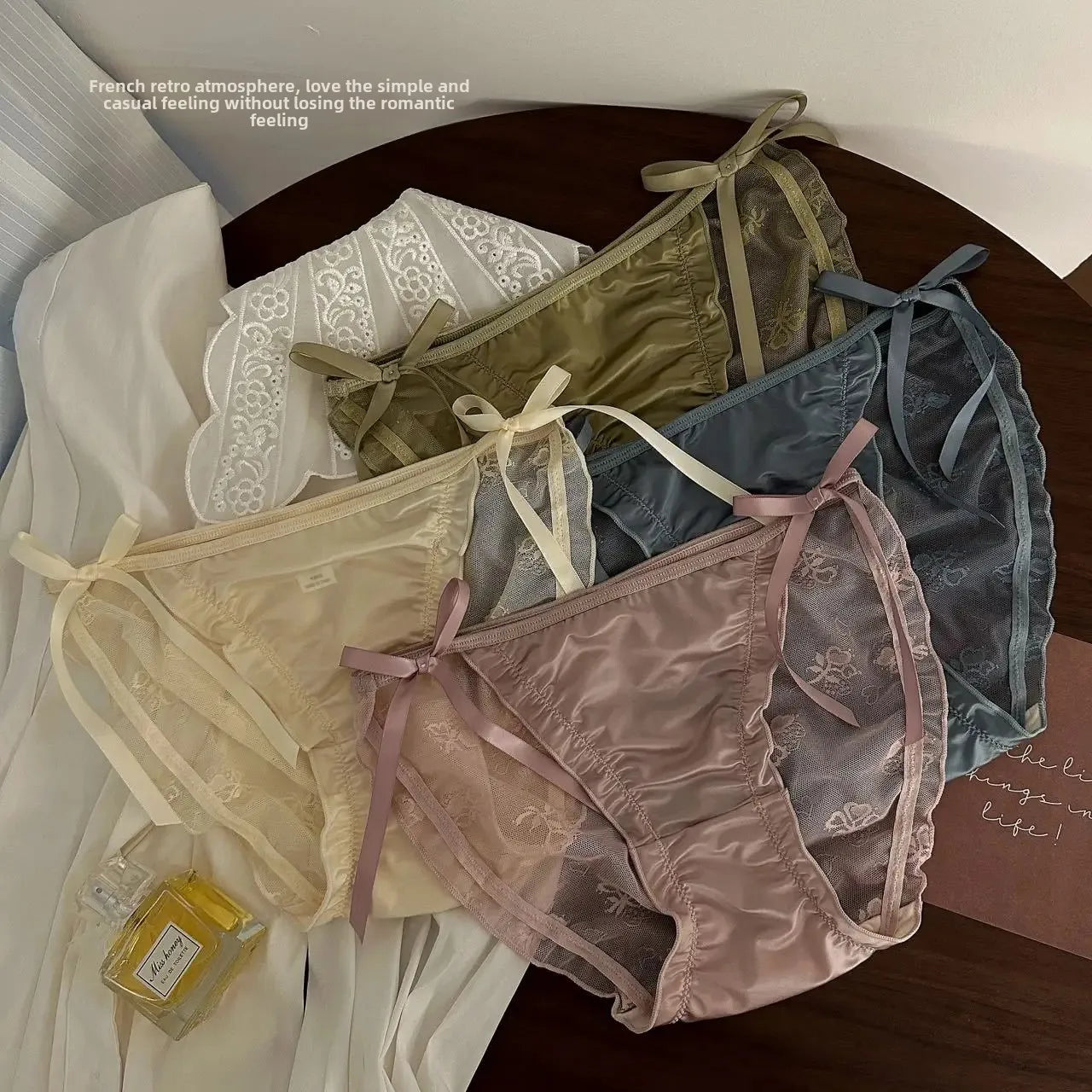 Trendy Japanese Style Women's Mid Waist Lace Underpants Pure Sexy