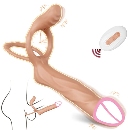 Double Penetration Dildo for Men Vibrating Cock Ring