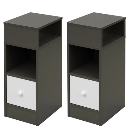 WOLTU 2PCS Narrow Bedside Table Nightstand with Open Shelves