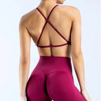 Women Summer Solid Color Cross Back Sports Bra Sexy Backless The Max Mall