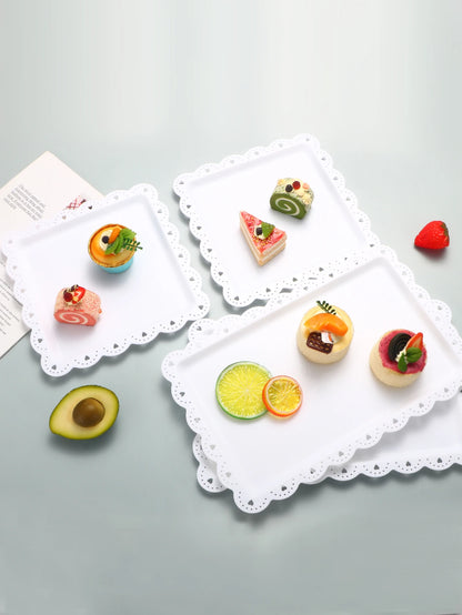 Rectangular Dessert Plates Set of 2 - Reusable PP Plastic Square Serving Plates