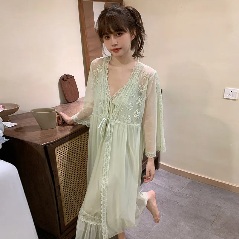 Female Nighty&Robe Set Perspective Temptation Nightgown Intimate Lingerie