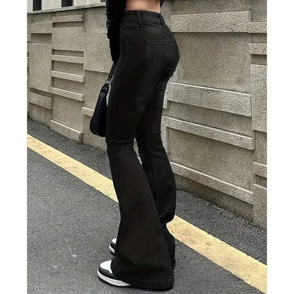 Women's Straight Denim Jeans - Mid Waist Distressed