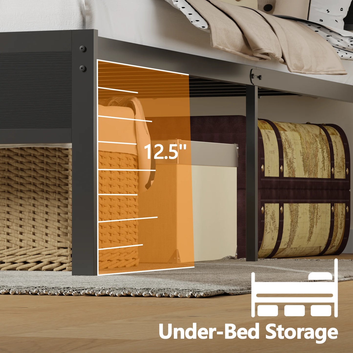 Satifur Full/Queen Size Bed Frame with LED Light and Charging Station