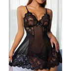 Women Nightdress Sexy Lace Chemise Bow Nightgown Sleepwear