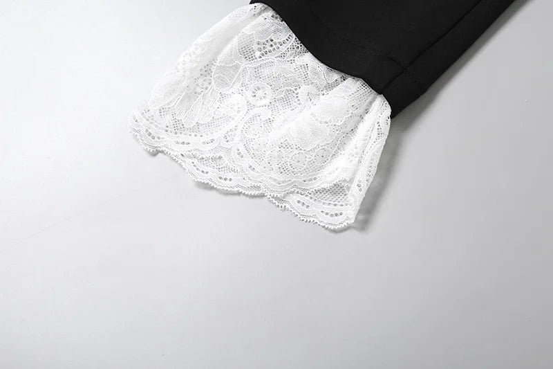Lace Fashion Suit Jumpsuit Female Blazer Body Top V-Neck Slim Long Sleeve Sexy Cardigan Streetwear Women Black Rompers New