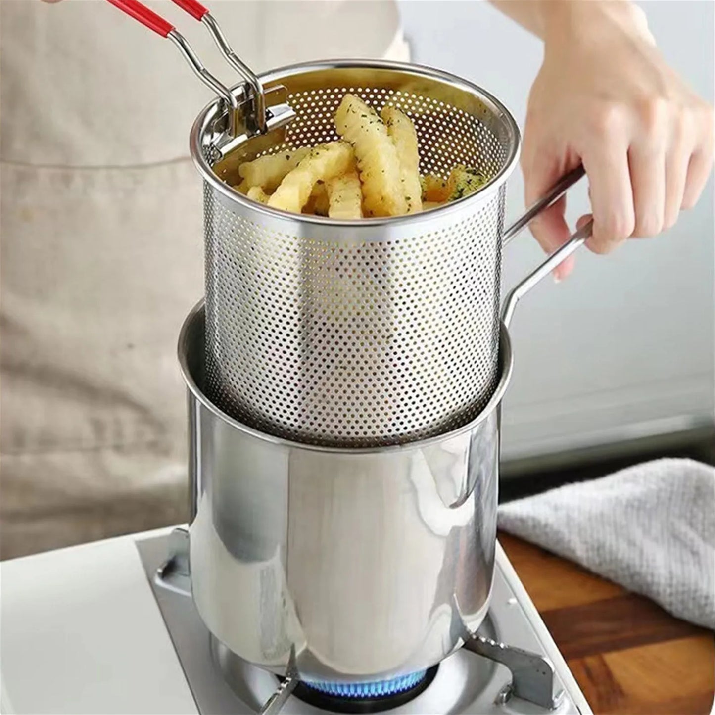 Small Frying Pan With Frying Basket Household Stainless Steel
