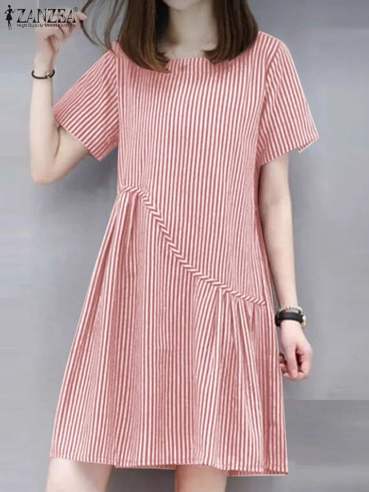 ZANZEA Striped Dress - Short Sleeve Vintage