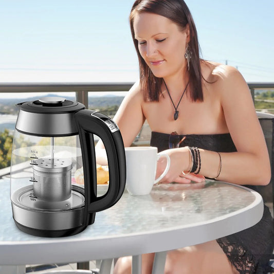 Stainless Steel Borosilicate Glass Blue Light 1500W Hot Water Tea Kettle