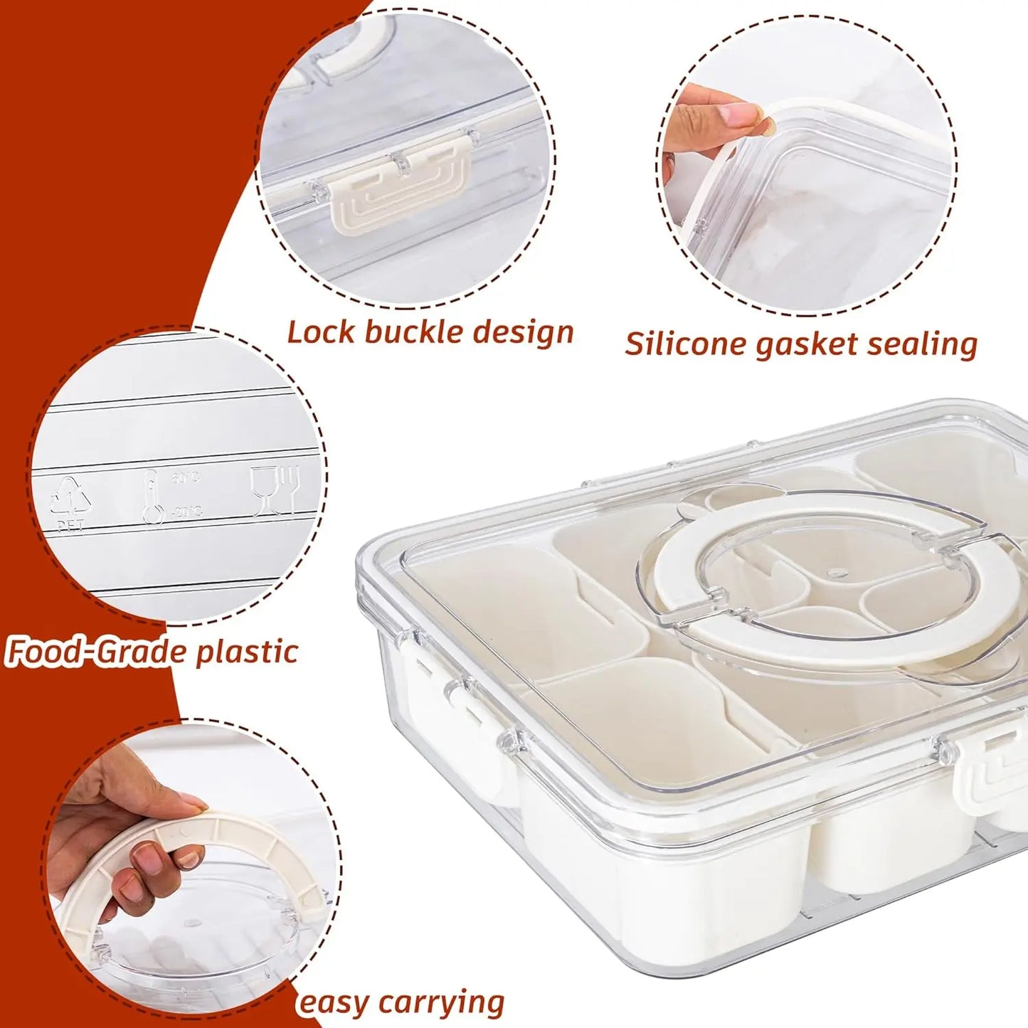 Premium Divided Serving Tray with Secure Lid and Ergonomic Handle