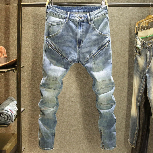 Spring and Autumn New Fashion Blue Patchwork Denim Pants