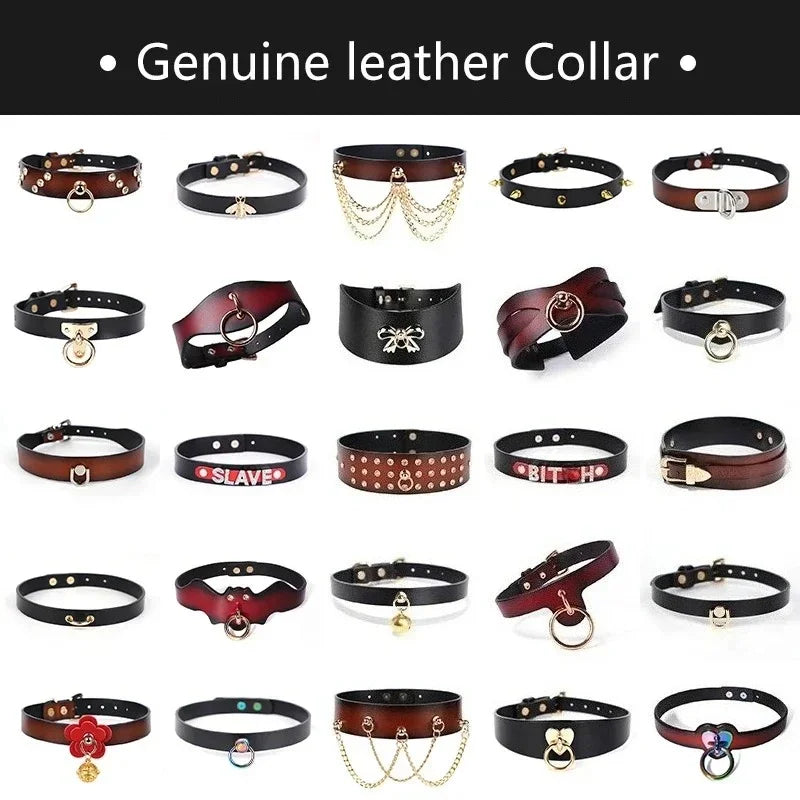 Adult Games Genuine Leather Series Slave Bed Neck Restraint Belt Strap