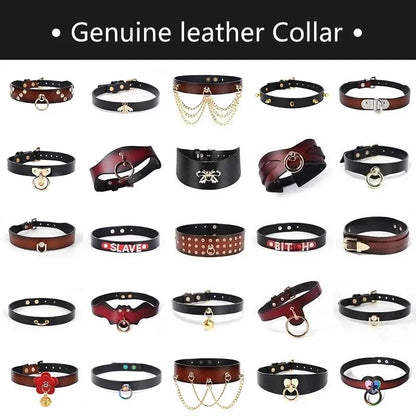 Adult Games Genuine Leather Series Slave Bed Neck Restraint Belt Strap