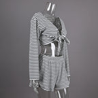 Linad Striped V-Neck Set The Max Mall
