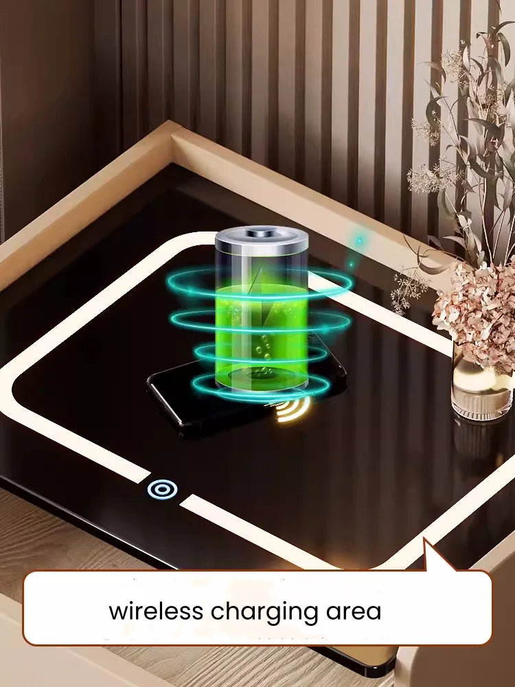 Smart Solid Wood Nightstand with Wireless Charging