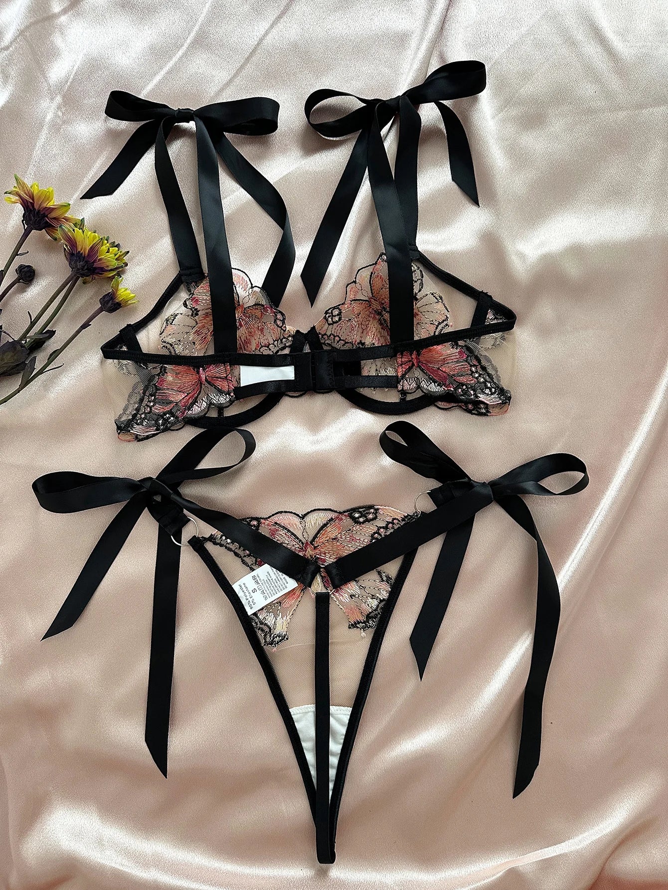 Butterfly Lingerie Set Sexy Hot Sheer Mesh Embroidery Bra & Panty