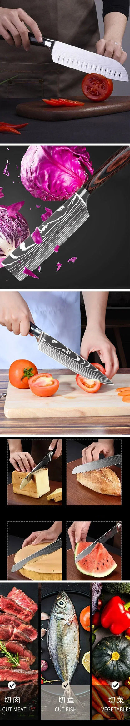 Laser Damascus Kitchen Knife