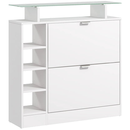 HOMCOM shoe rack with drawers folding adjustable shelves 89x25x92 cm White