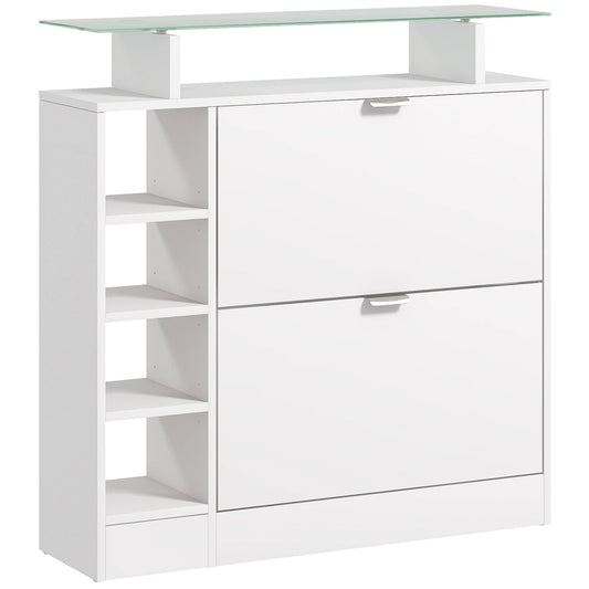 HOMCOM shoe rack with drawers folding adjustable shelves 89x25x92 cm White
