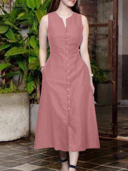Women's V-Neck Sleeveless A-Line Dress - Office & Casual Wear