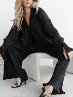 Women's Two-Piece Outfit - V-Neck Top & Wide Leg Pants NoEnName_Null