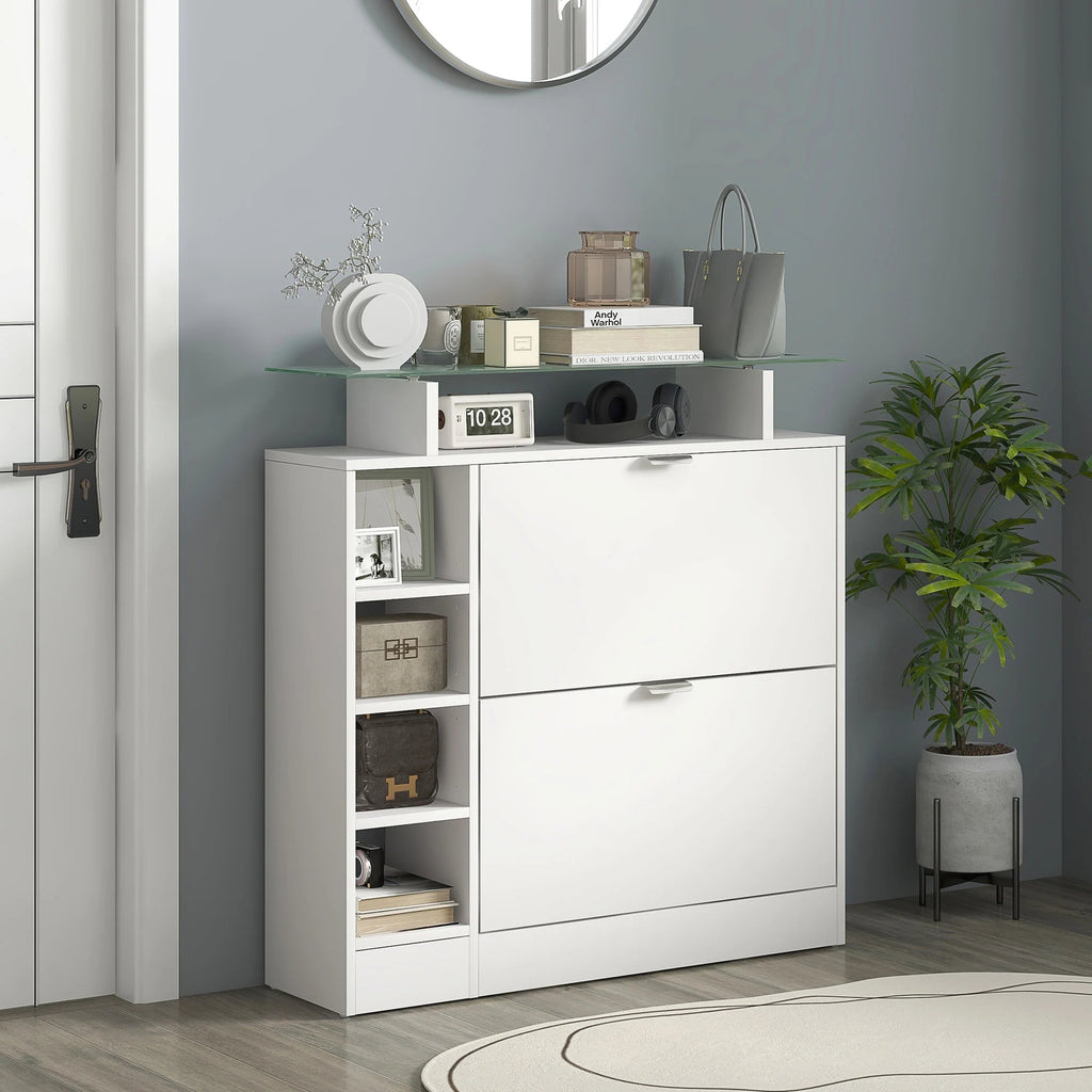 HOMCOM shoe rack with drawers folding adjustable shelves 89x25x92 cm White The Max Mall