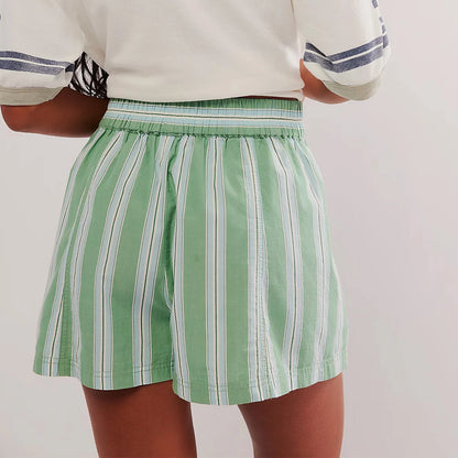 Women Striped Elastic Waist Shorts