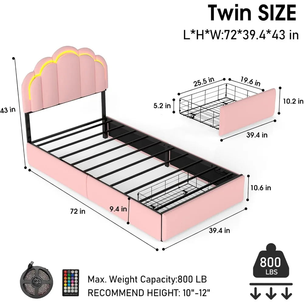 ANGDUO Princess Bed Frame with LED Lights