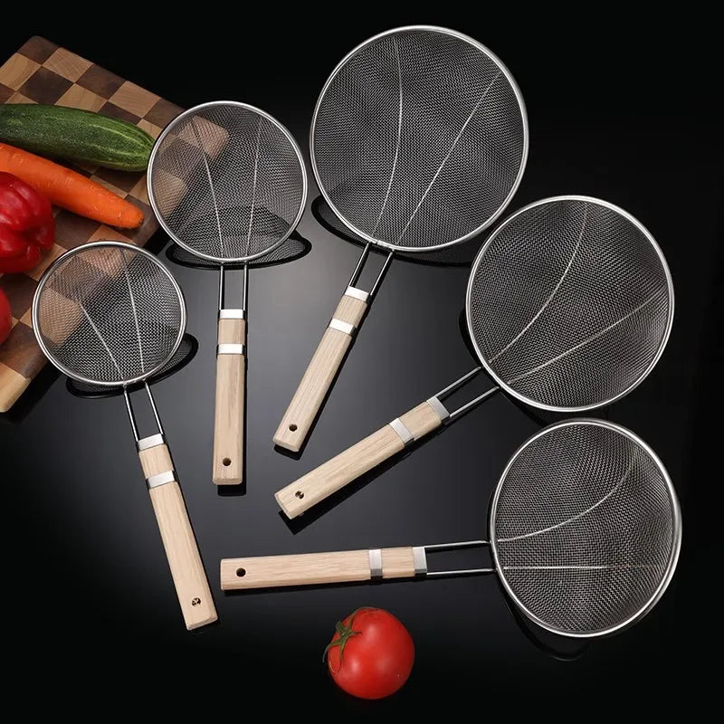 Multi Specification Stainless Steel Wooden Handle Mesh Colander