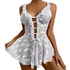 Chemise Women Night Dress Sleeveless Transparent Deep V Neck Love Heart Pattern Women Sexy Women Nightgown Sweet Slip Dress