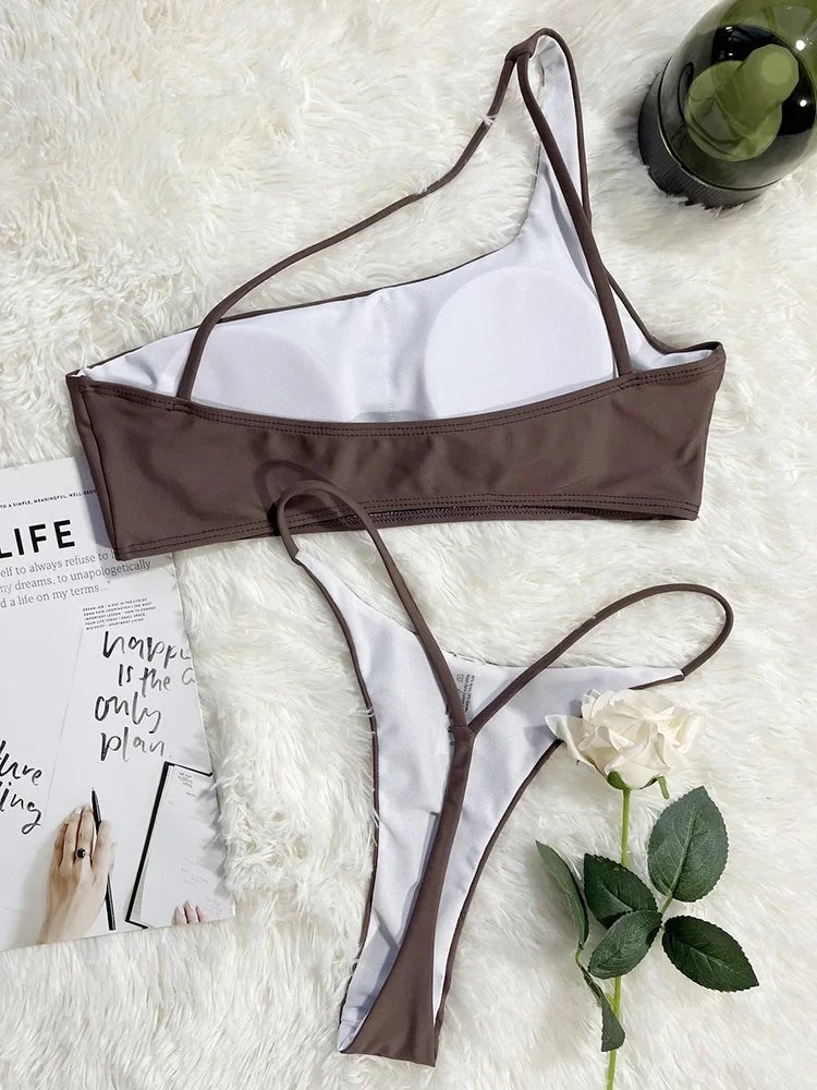 Sexy Asymmetric High Cut Micro Thong Bikini Female