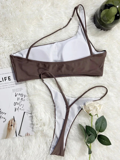 Sexy Asymmetric High Cut Micro Thong Bikini Female