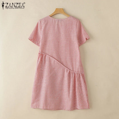 ZANZEA Striped Dress - Short Sleeve Vintage